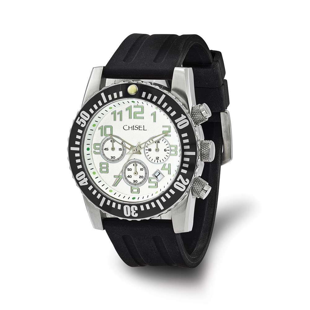 Mens Chisel White Dial Silicone Strap Chronograph Wrist Watch, 9 inch Length